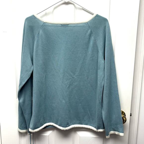 J Jill Aqua Blue Sweater Drawstring Pullover Vintage Crew Neck, Size MP - Picture 3 of 7